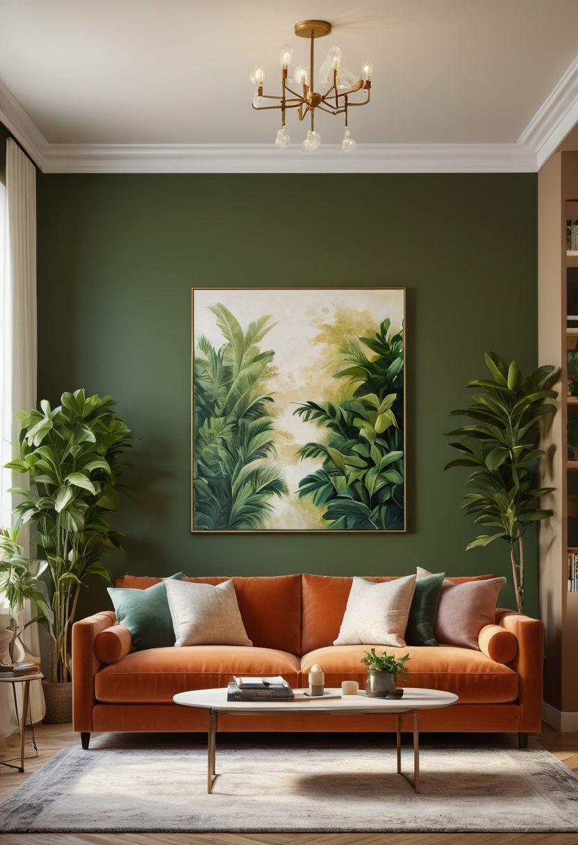An inviting and modern living room showcasing various home enhancement techniques, featuring a stylish sofa, elegant lighting fixtures, and lush greenery. Include a cozy reading nook, accent walls with fresh paint, and artwork, all harmonized in warm tones. A subtle hint of construction tools in the background suggests craftsmanship. vibrant colors. super-realistic. cozy atmosphere.
